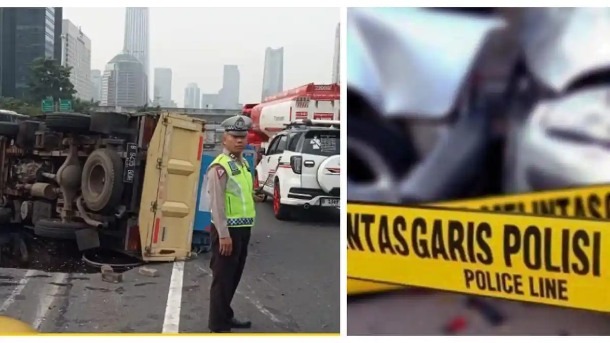 Truk Terguling Dekat Flyover Pesing Jakarta Barat, Kemacetan Panjang Warnai Arus Lalu Lintas