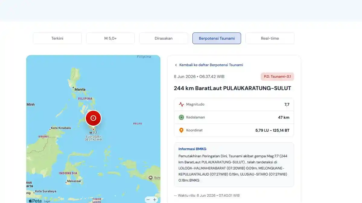 Gempa Kuat Filipina Terasa Hingga Sulawesi Utara, Peringatan Tsunami Dikeluarkan untuk Sejumlah Wilayah
