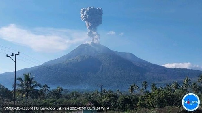 Gunung Lewotobi Laki-laki Kembali Erupsi Dua Kali, Kolom Abu Vulkanik Mencapai 1.600 Meter