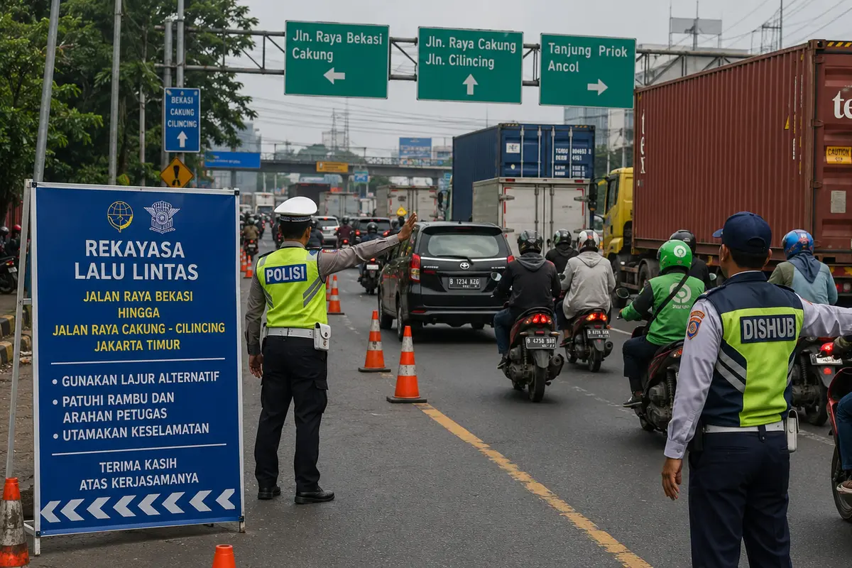 Rekayasa Lalu Lintas Jalan Raya Bekasi–Cakung–Cilincing Diperpanjang untuk Mengurai Kemacetan Truk Kontainer